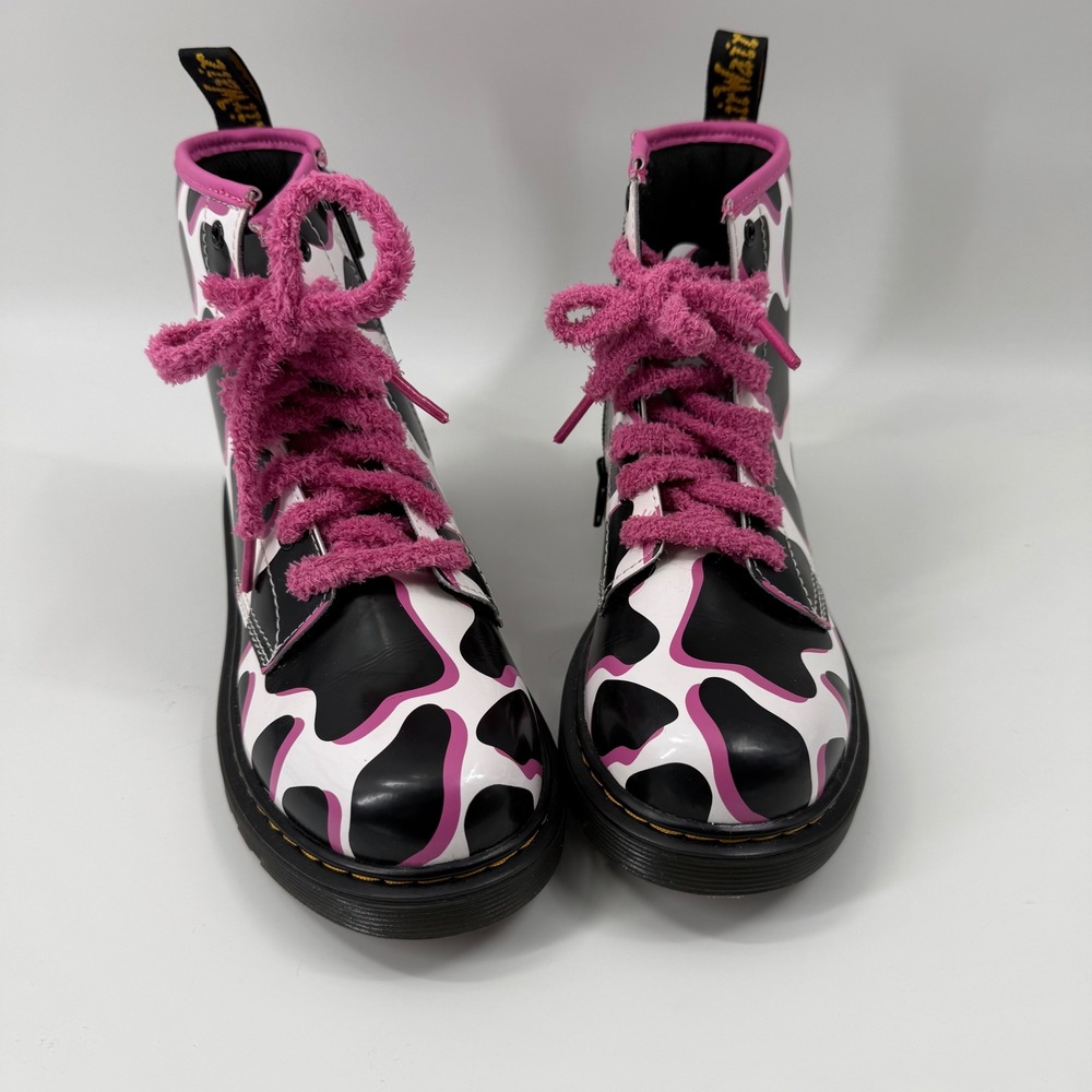Dr. Martens 1460 J Junior Cow Print Boots Pink Black White Size 4M 5L 3UK